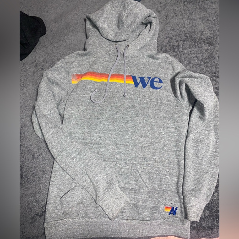 Aviator Nation Gray Hoodie with Rainbow Stripe